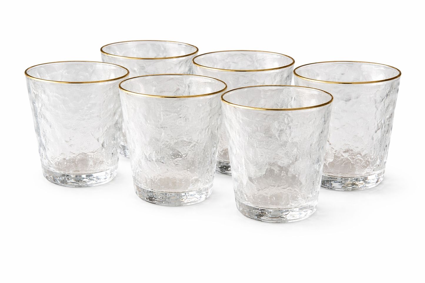 Glass 6PC Set Gold Rim – Textured Clear Tumblers
