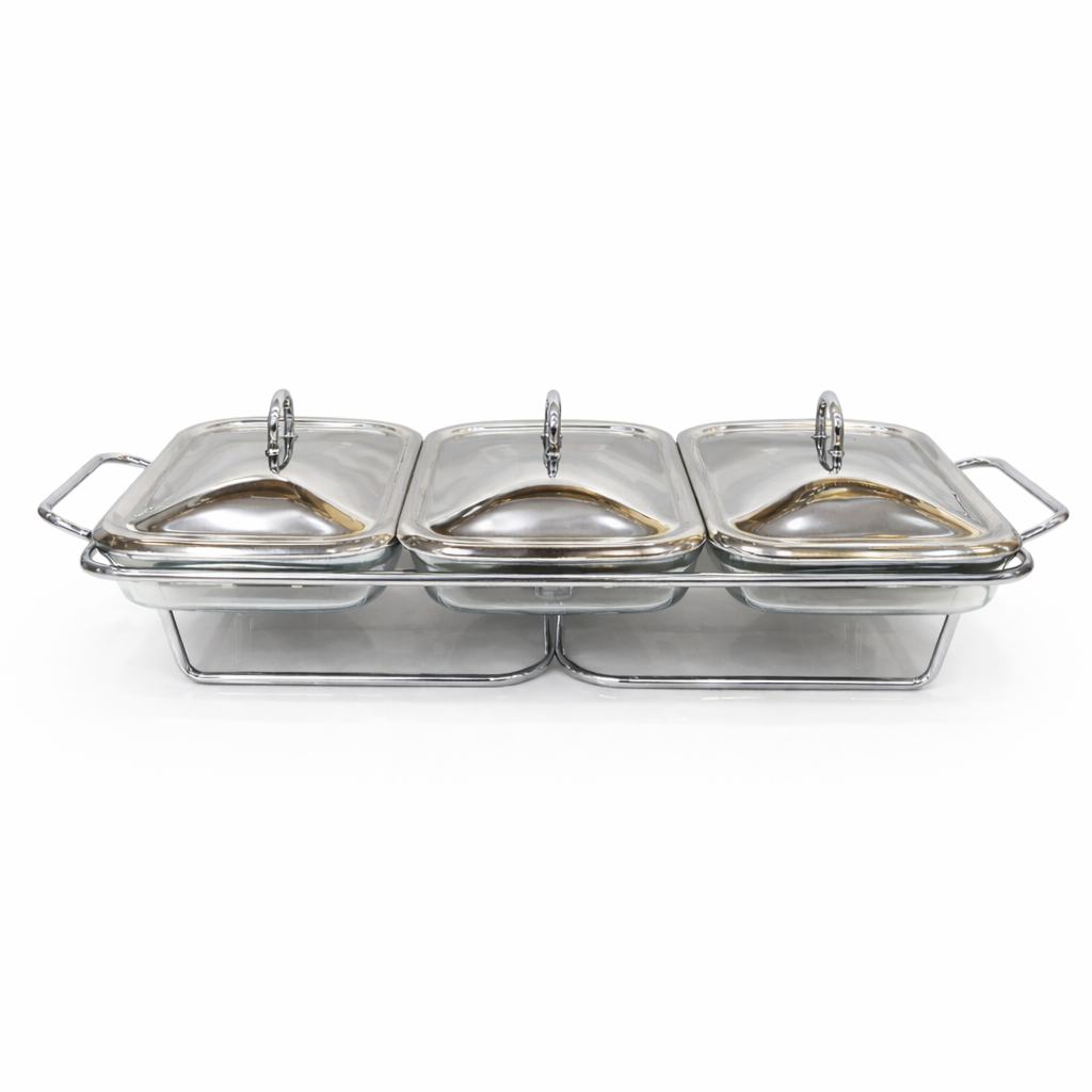 3 in 1 Stainless Steel Food Warmer – 1.5L Each Bowl | Premium Buffet Serving Dish