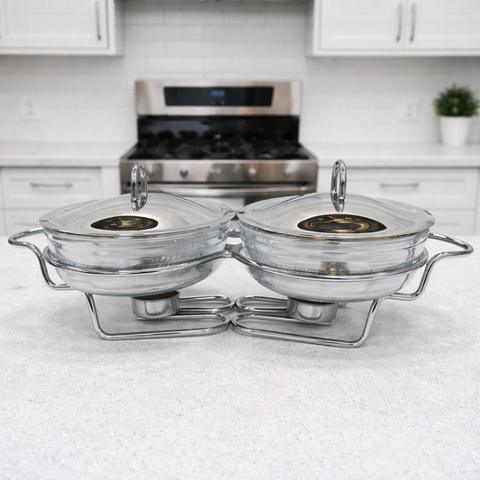 2 in 1 Round Food Warmer – 1.5L Each Bowl | Stainless Steel Buffet Serving Set