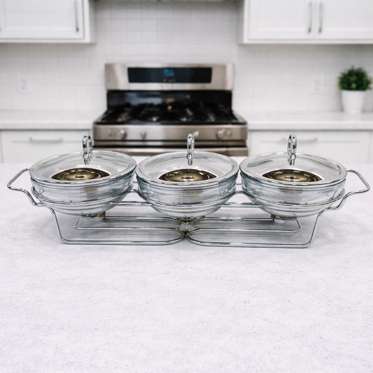 3 in 1 Round Food Warmer – 1.5L Each Bowl | Stainless Steel Buffet Serving Set