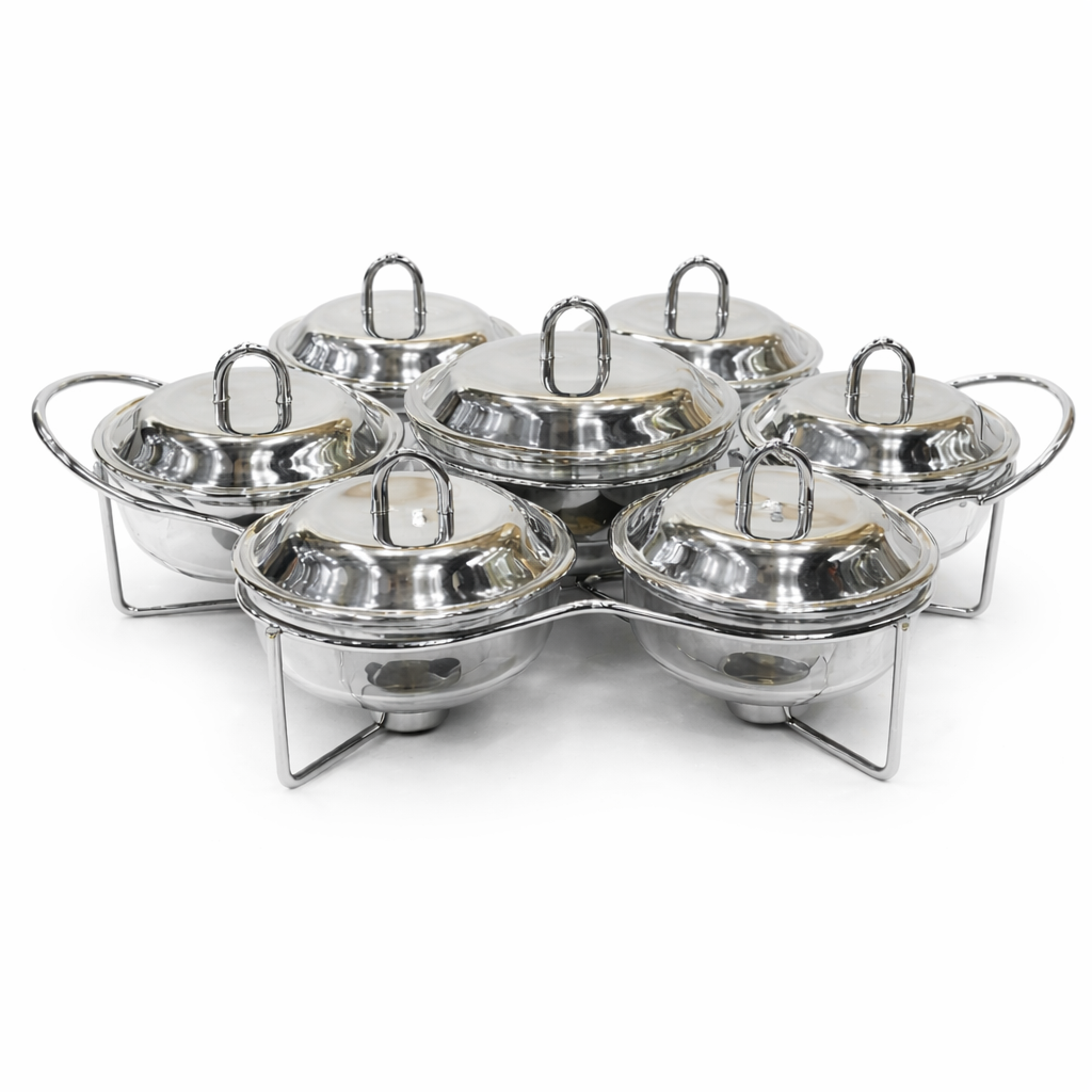 7 IN 1 Stainless Steel Buffet Serving Set – Premium Food Warmer with Stand