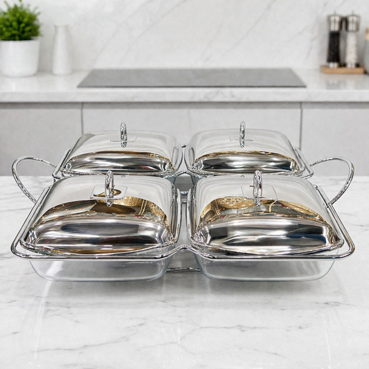 4-in-1 Square Stainless Steel Chafing Dish Set