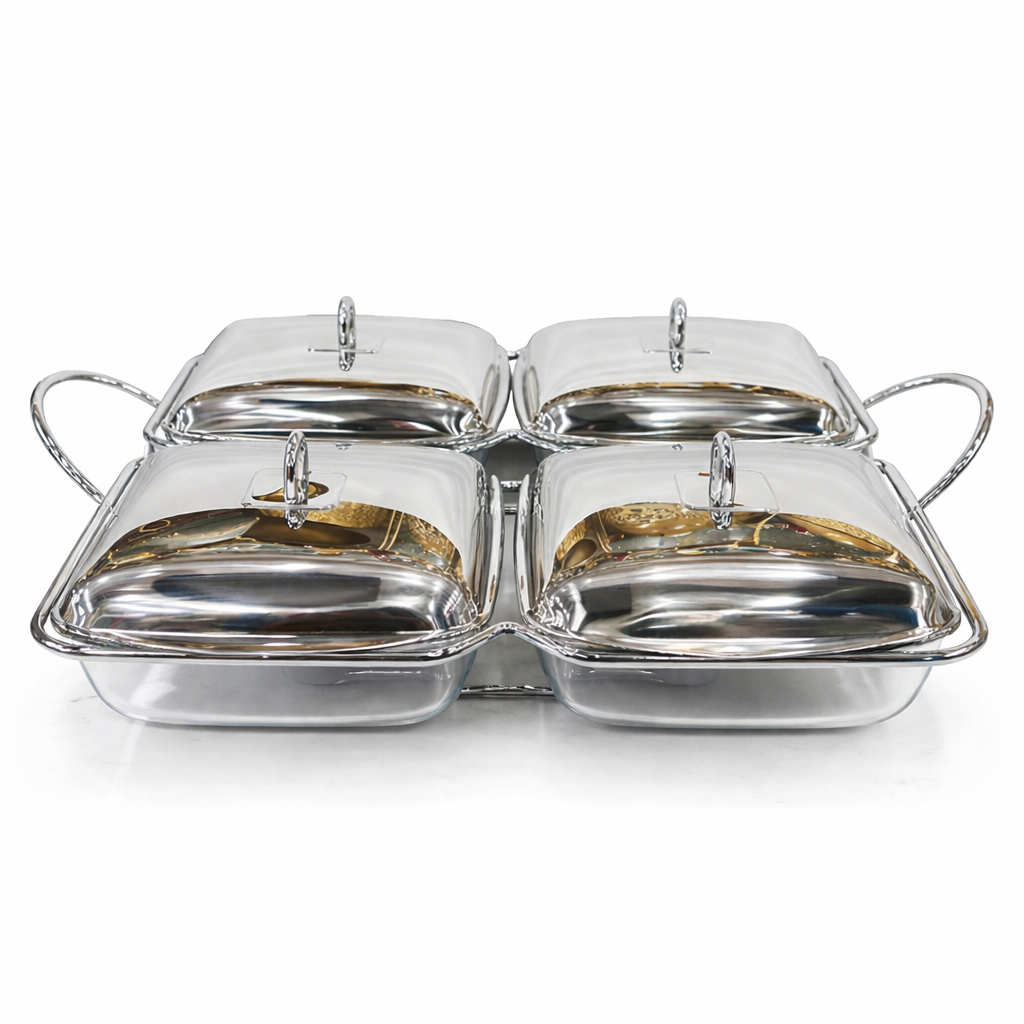 4-in-1 Square Stainless Steel Chafing Dish Set