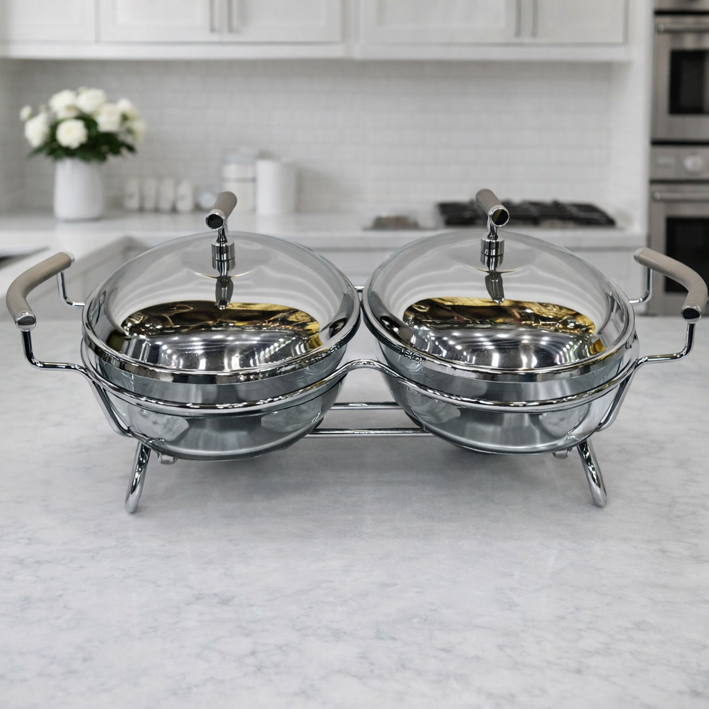 Premium 2 in 1 Round Stainless Steel Chafing Dish 1.5 LTR Each