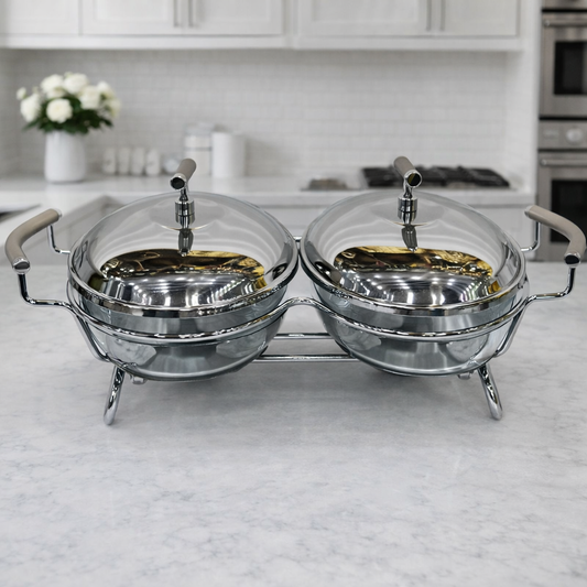 Premium 2 in 1 Round Stainless Steel Chafing Dish 1.5 LTR Each