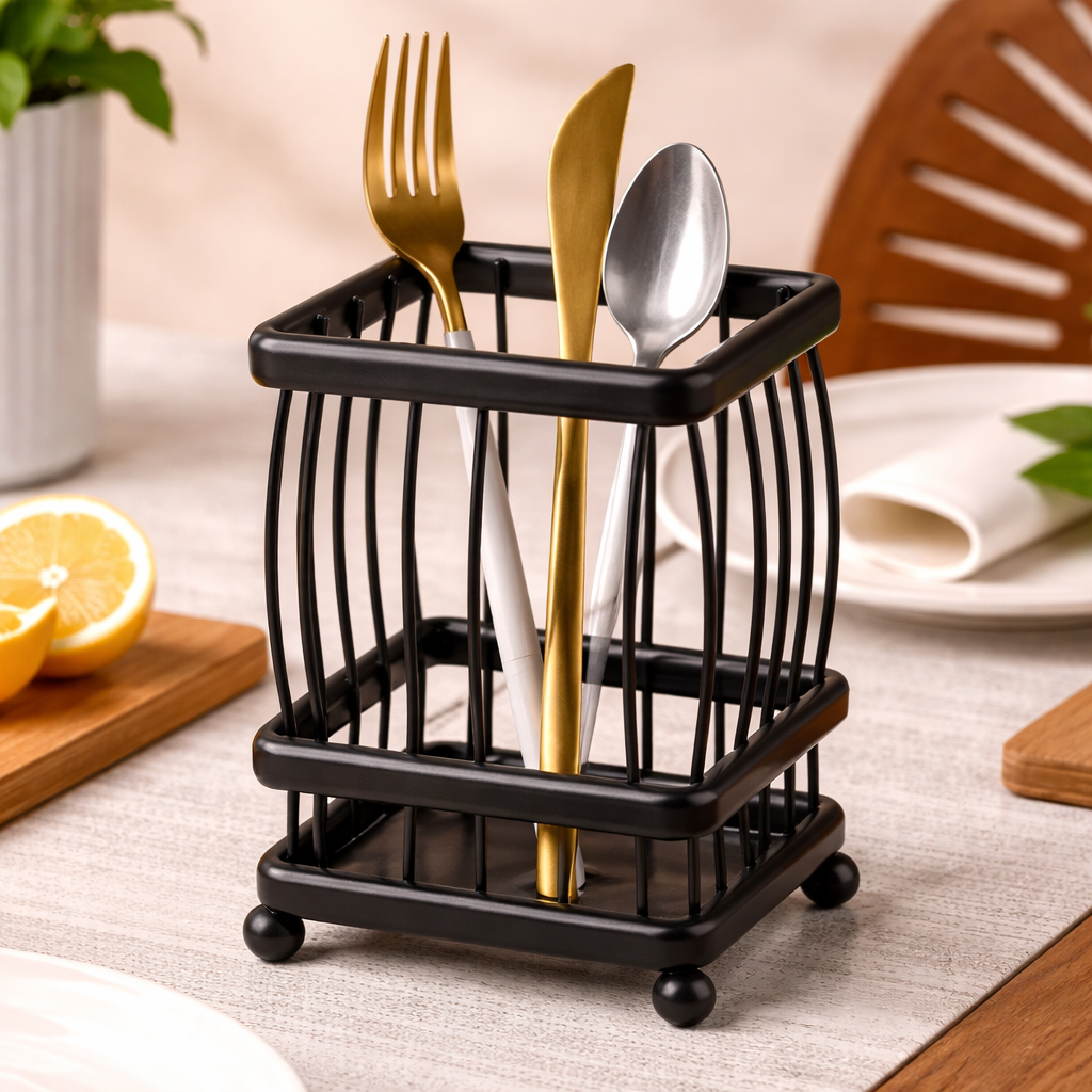Modern Square Black Cutlery Holder