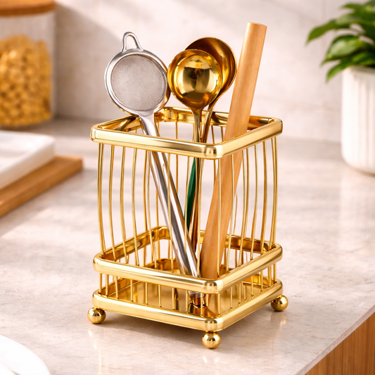 Premium Gold Square Utensil Holder