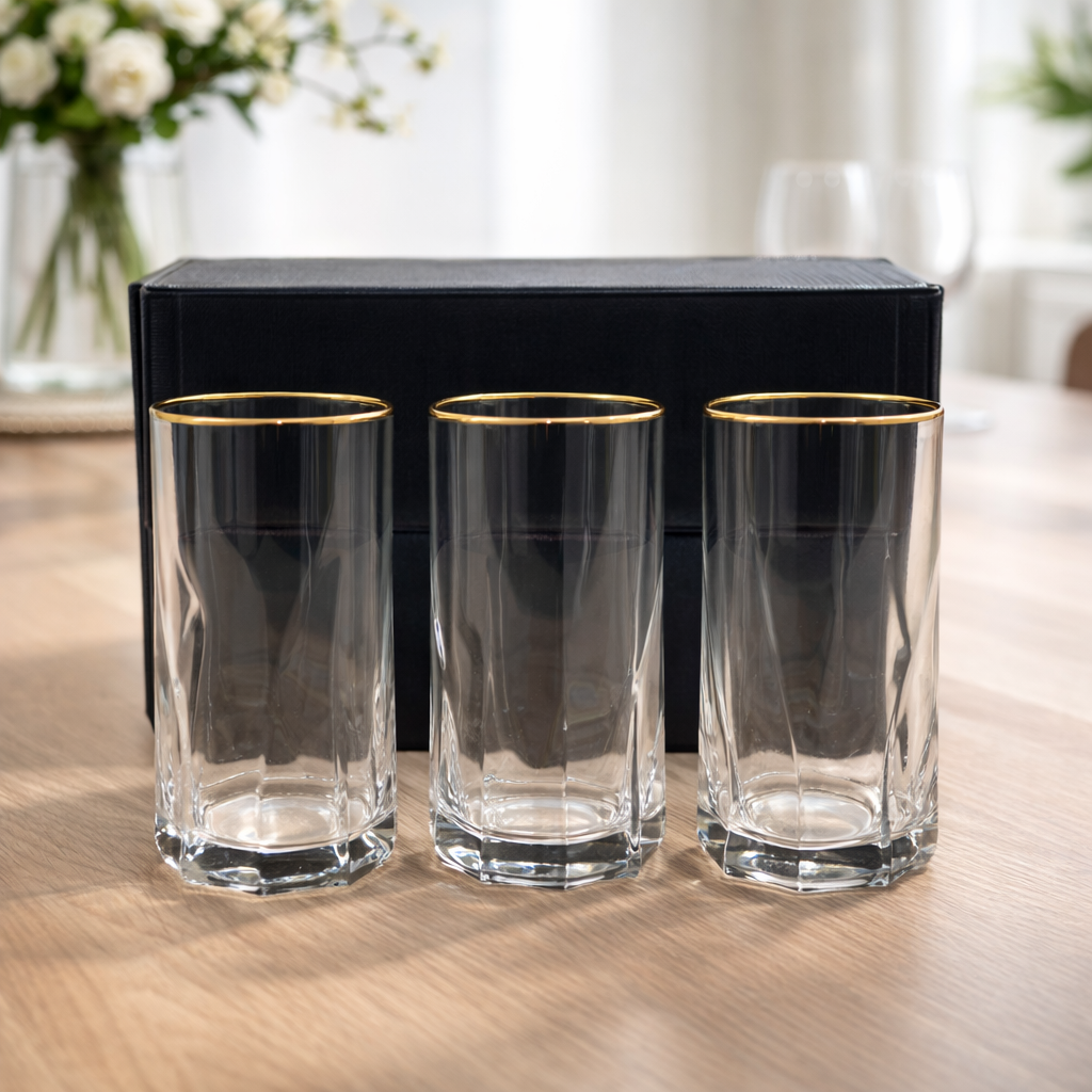 6 Pcs Premium Gold Rim Tall Glass Set