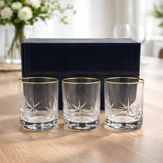 6 Pcs Premium Gold Rim Crystal Whiskey Glass Set