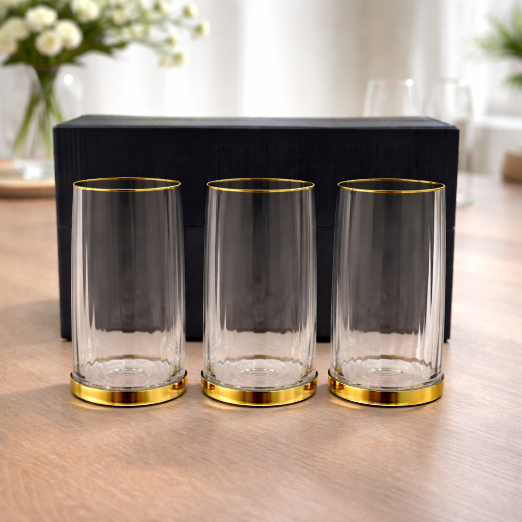6 Pcs Premium Gold Rim & Gold Base Tall Glass Set