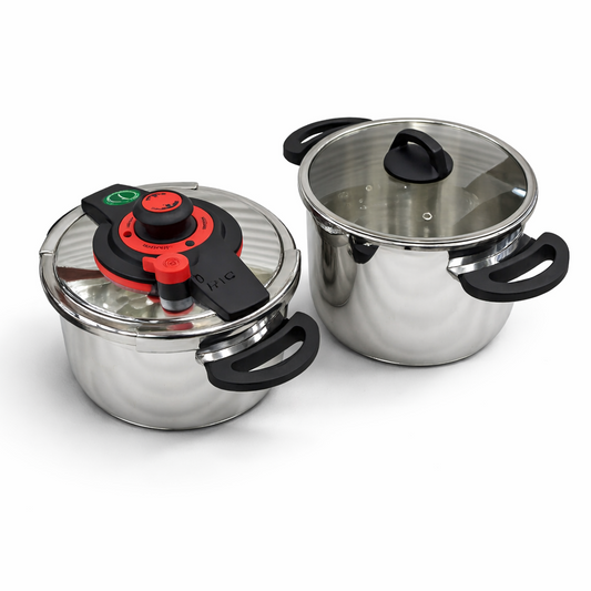 Falez Imported 2-in-1 Pressure Cooker – Grey & Red | 6L + 9L