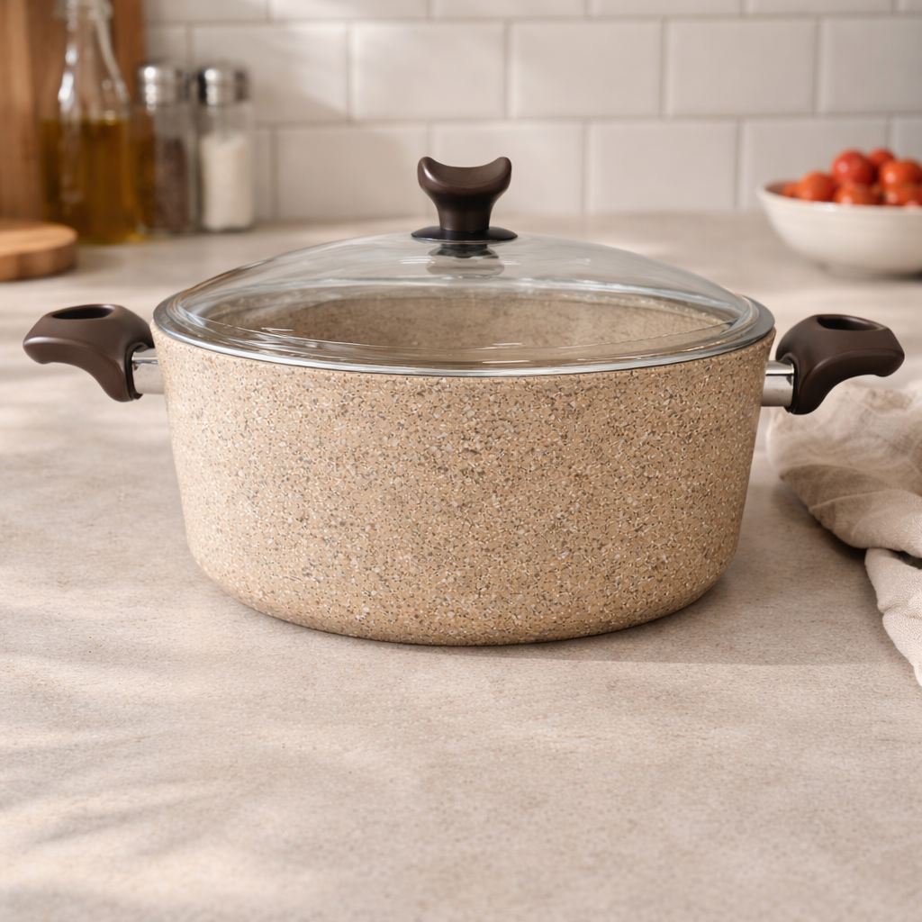 Falez Turkish Premium Creamy Shallow Casserole | Stone Nonstick Cookware | Multiple Sizes