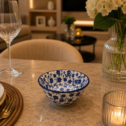 Danny Home Blue Flower 4.75-Inch Ceramic Bowl