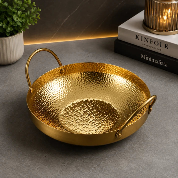 Luxury Golden Hammered Wok Serving Bowl – 26cm