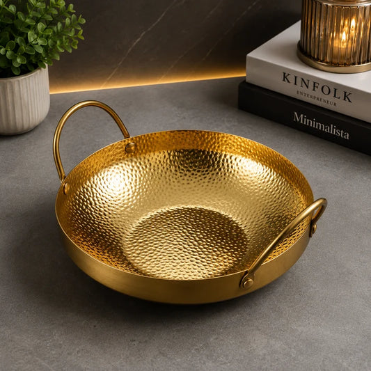 Luxury Golden Hammered Wok Serving Bowl – 26cm