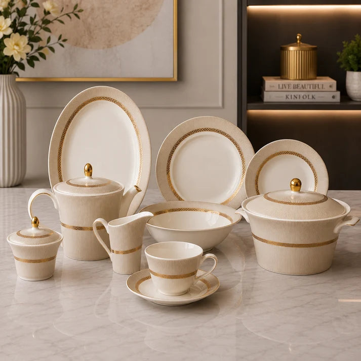 Royal Linen Gold Dinner Set – 61 Pieces