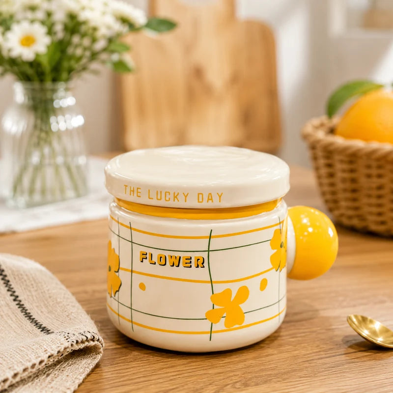 Lucky Day Floral Ceramic Mug with Lid