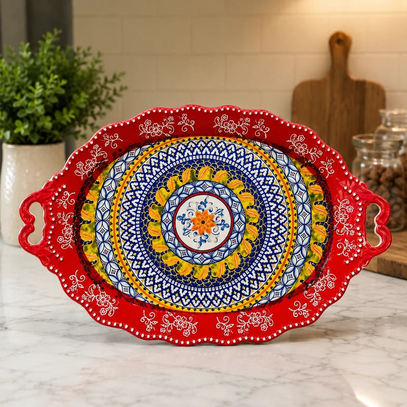 Royal Mosaic Oval Ceramic Serving Tray