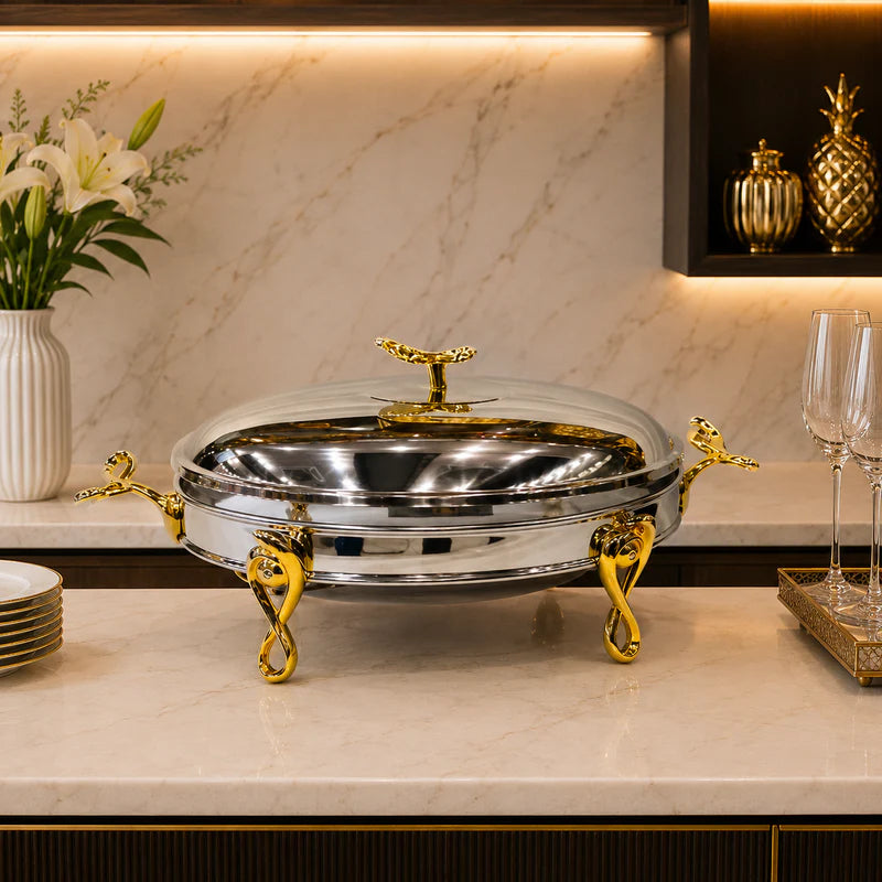 Luxury 3L Round Stainless Steel Chafing Dish with Gold Accents