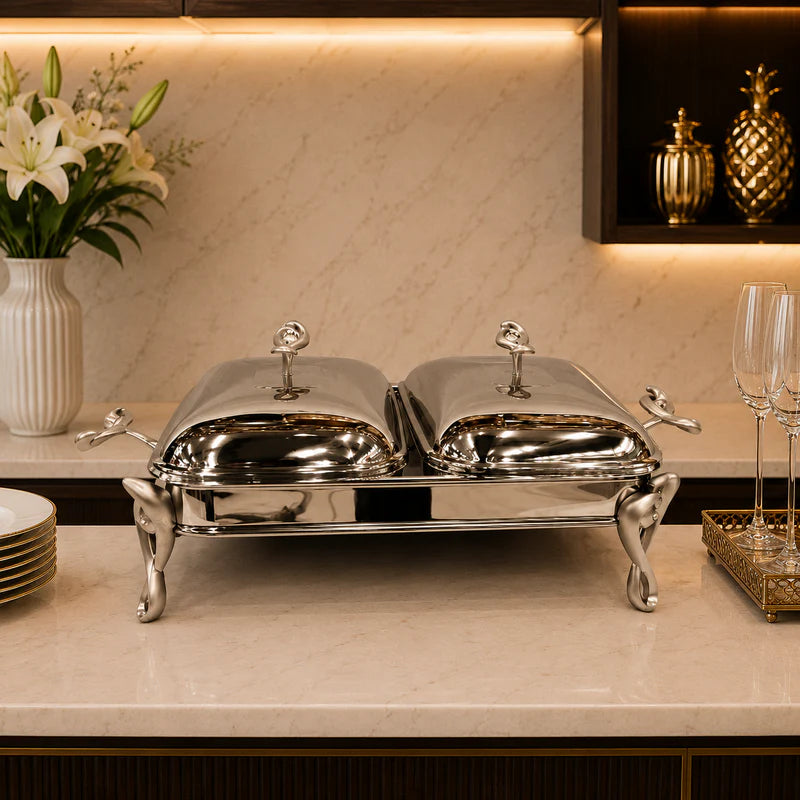 Premium Double Stainless Steel Chafing Dish – 1.5L × 2 Compartments (Silver Finish)