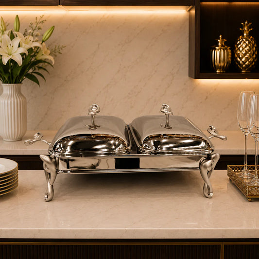 Premium Double Stainless Steel Chafing Dish – 1.5L × 2 Compartments (Silver Finish)