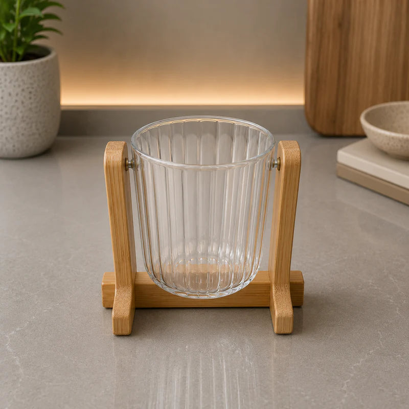 Premium Acrylic Organizer Cup with Wooden Stand