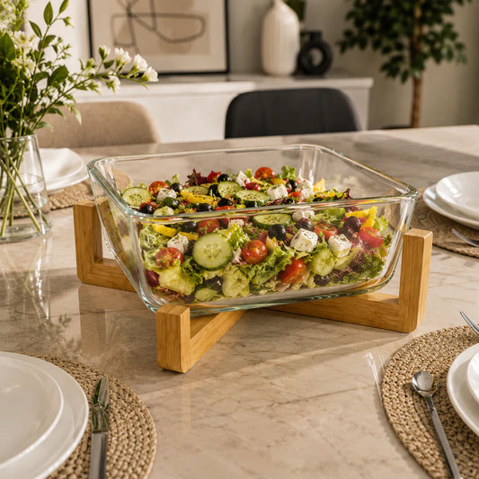 Premium Glass Serving Bowl with Wooden Stand