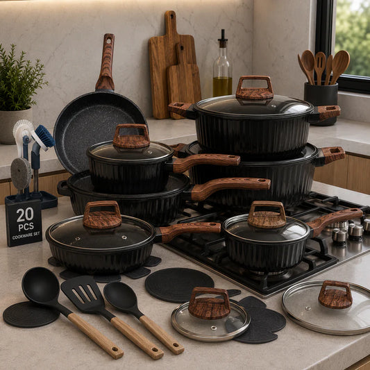 20-Piece Black Granite Non-Stick Cookware Set