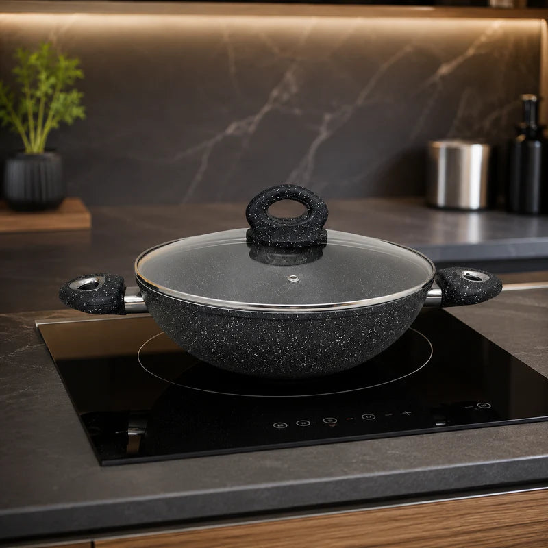 Non-Stick Granite Wok with Glass Lid | 26cm