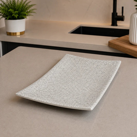 Winsor England 12.25 Inch Porcelain Rectangular Serving Plate – White Speckled Finish