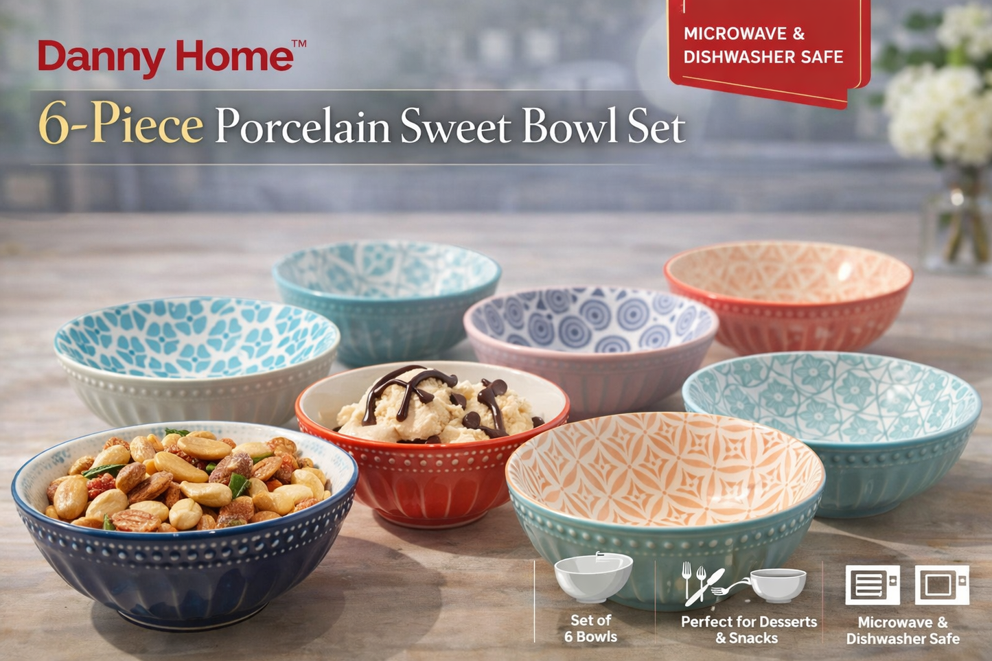 Multicolour Porcelain Bowl Set – 6pcs
