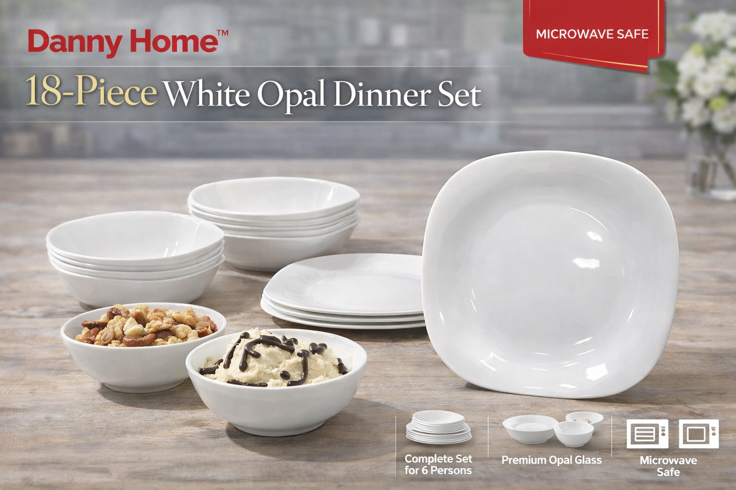 White Opal Dinner Set – Square (18pcs)