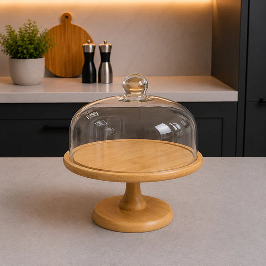 Rotating Cake Stand with Glass Dome