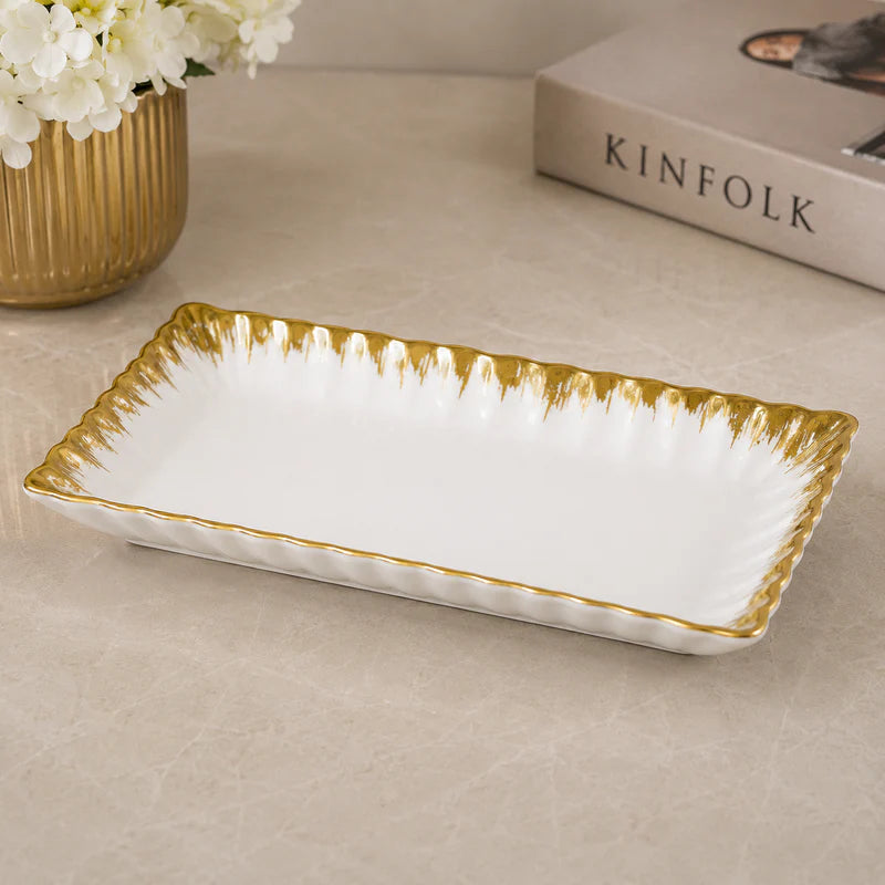 BRILLIANT Gold Splash Rectangular Ceramic Platter