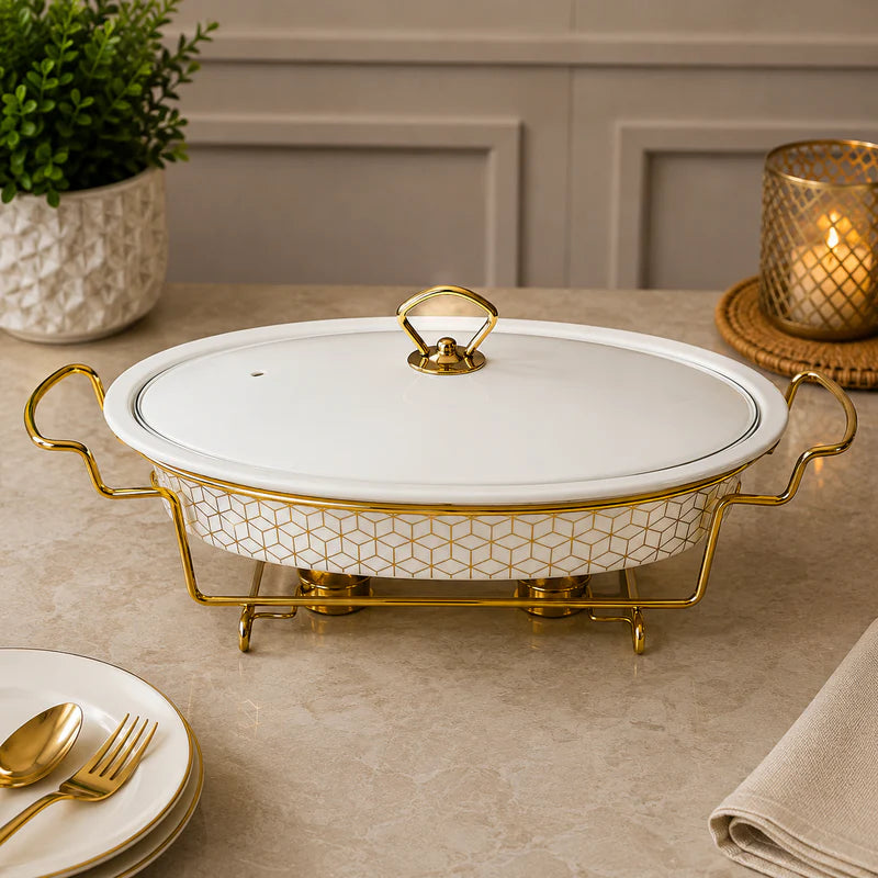 Brilliant Majestic Serve 15" Oval Ceramic Casserole with Metal Stand