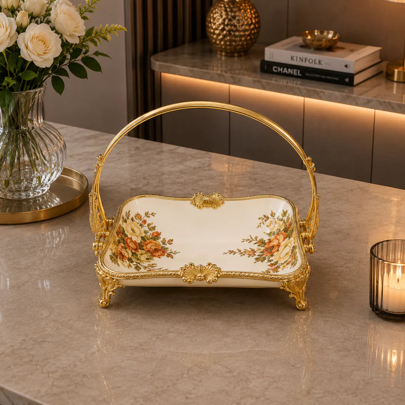 Brilliant Royal Blossom Gold Rect Deep Basket Tray – 18x25x23cm