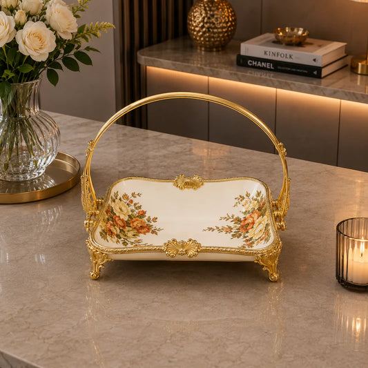 Brilliant Royal Blossom Gold Rect Deep Basket Tray – 18x25x23cm