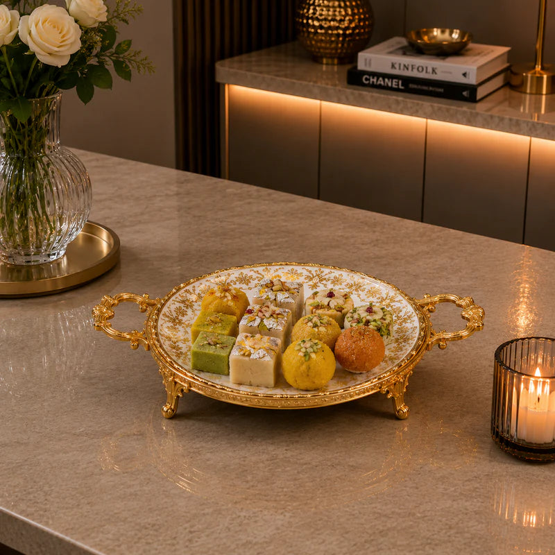 Brilliant Royal Gold Round Flat Serving Tray – 19x6cm