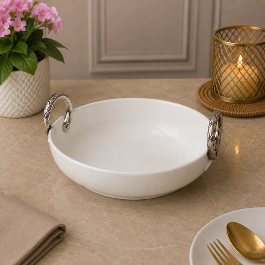 Brilliant Silver Essence 10.25" Oval Ceramic Bowl Handles