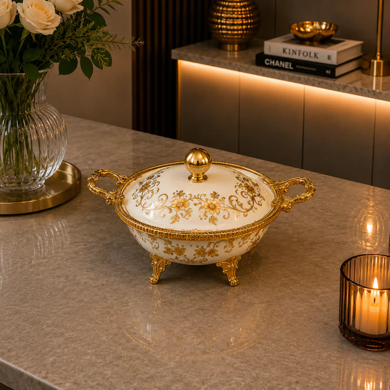 Brilliant Royal Gold Round Deep Casserole Tray – 36.5x21cm