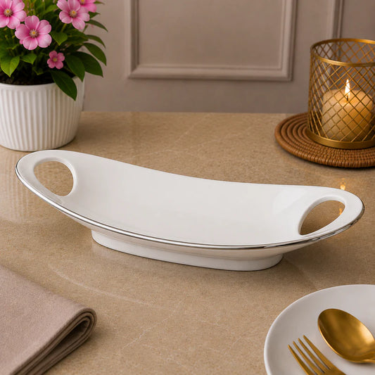 Brilliant Elegant Curve 16" Ceramic Snack Long Plate