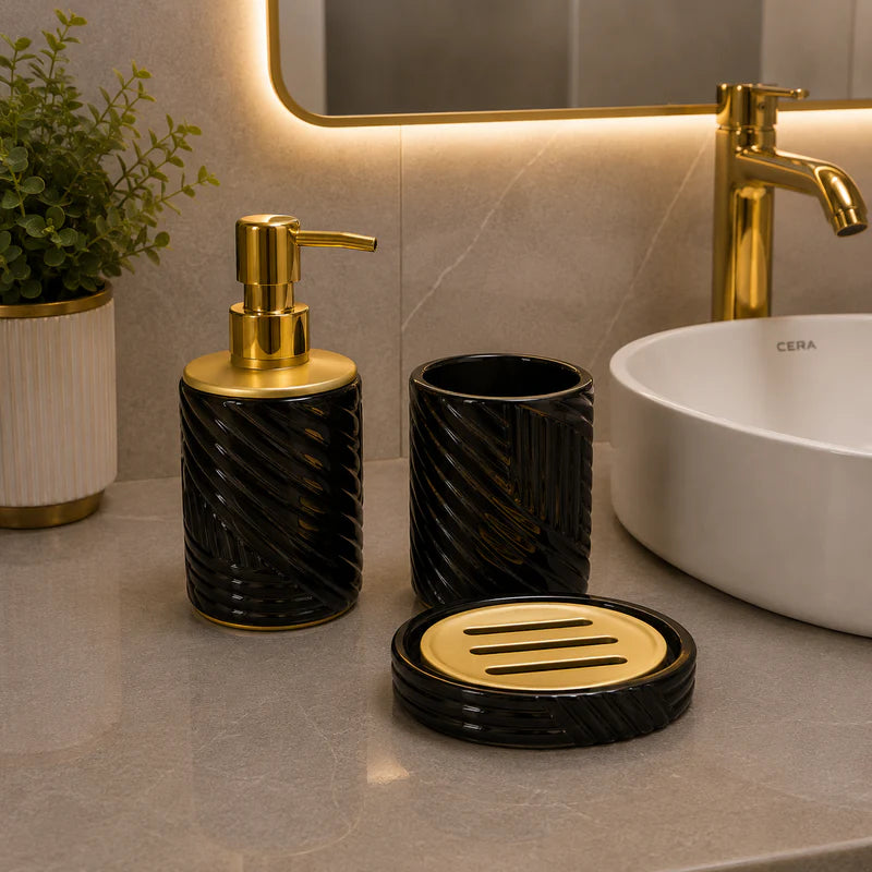 Brilliant Luxury Round Black Bathroom Accessory Set