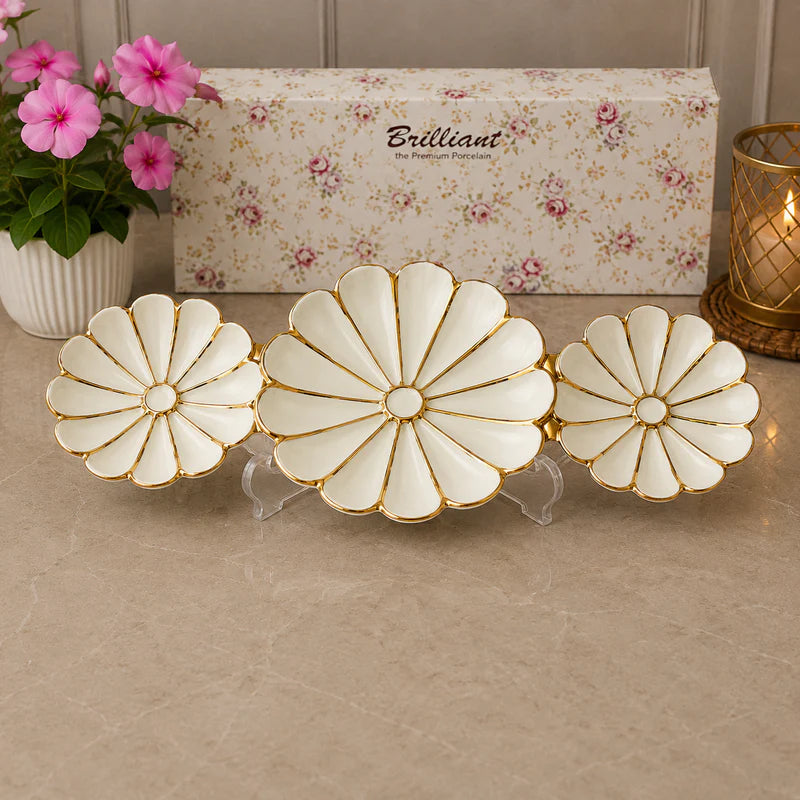 Brilliant Golden Petal 15" Ceramic 3-Grid Serving Bowl