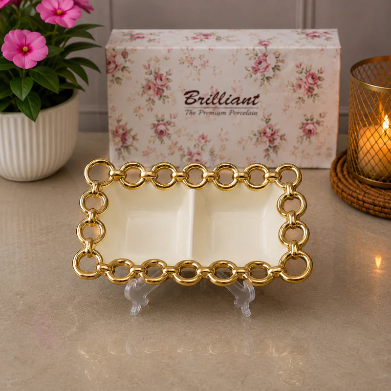 Brilliant Golden Circle Duo 8.75" Rectangular Ceramic Bowl