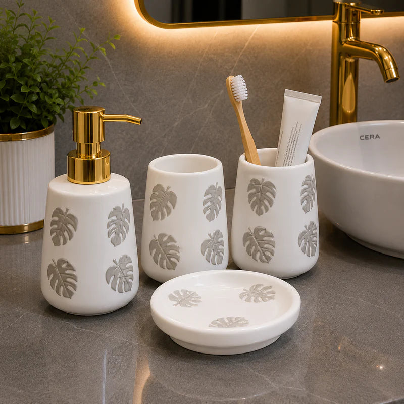 Brilliant Luxury Leaf White Bathroom Accessory Set