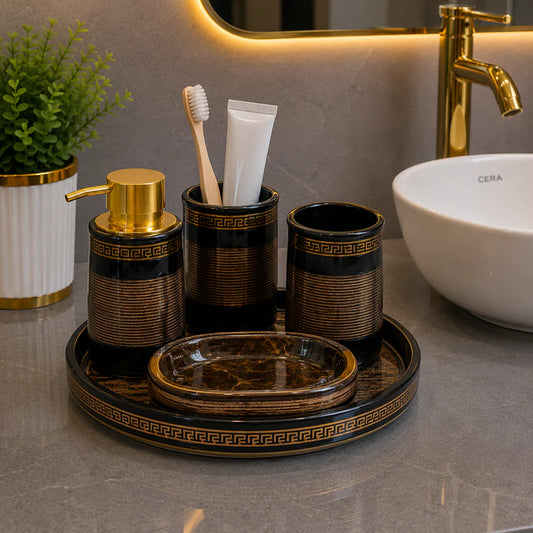 Brilliant Luxury Black Gold Bathroom Tray Set