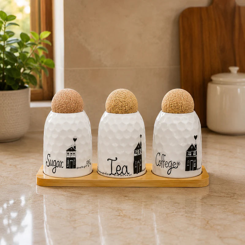 Elegant Ceramic Tea, Coffee & Sugar Jar Set