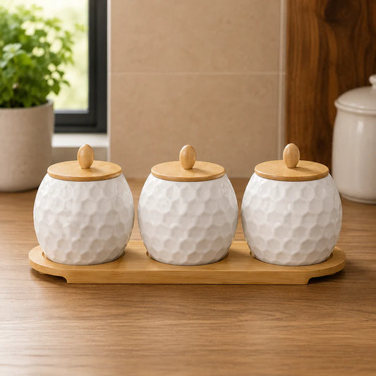 Luxury Textured Ceramic Storage Jar Set