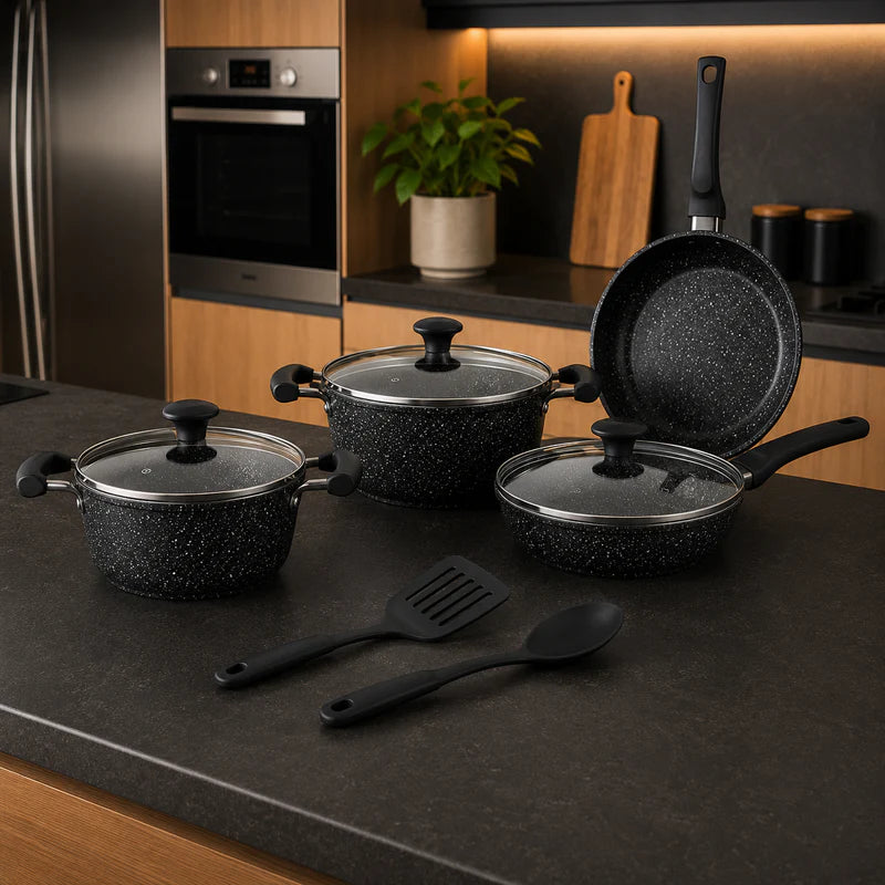 Prestige Essent Granite Cookware Set Black – 9pcs
