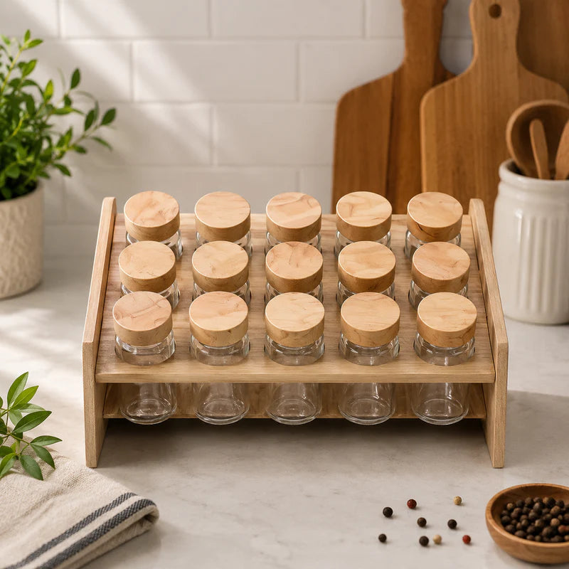 Premium 15Pc Glass Spice Jar Rack Set